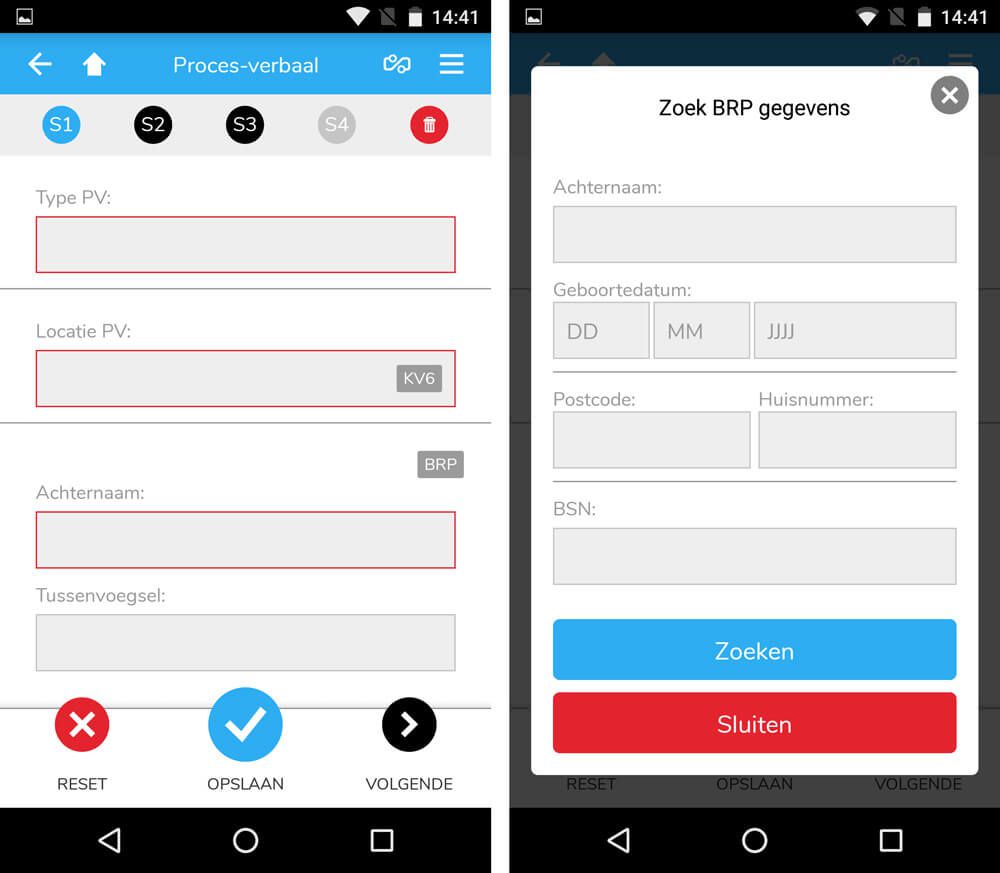 HTM verbaliseringsapp - schermen