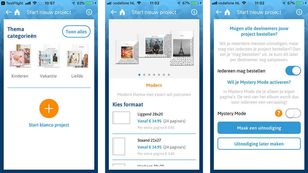 bestelschermen in de iOS en Android app