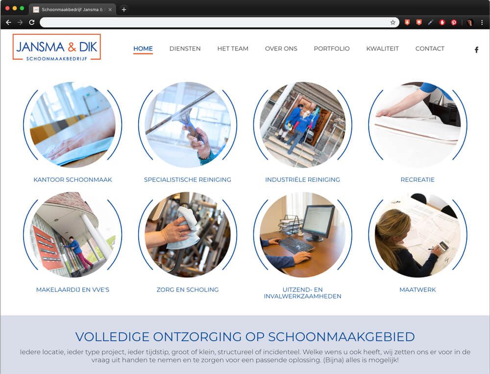 website Jansma & Dik - homepage overzicht met alle diensten