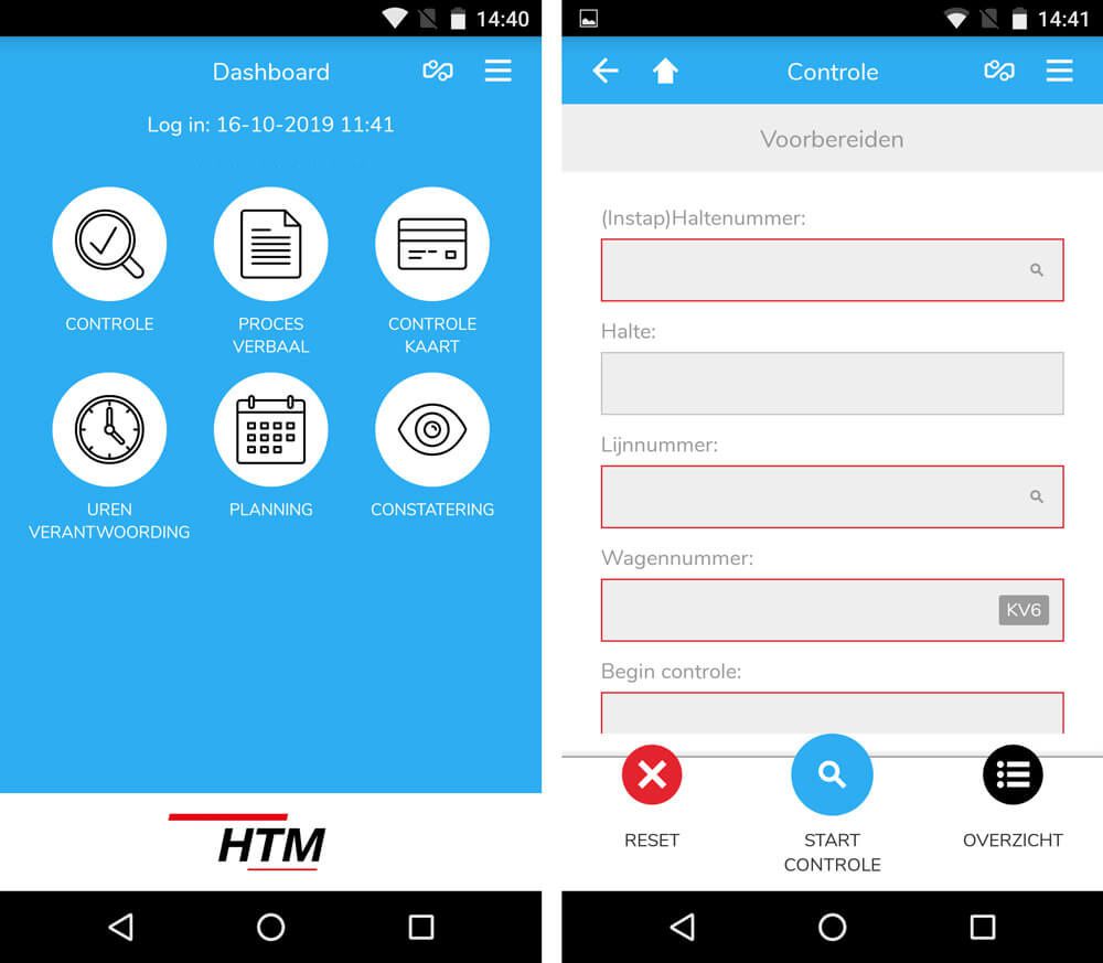 HTM verbaliseringsapp - startschermen