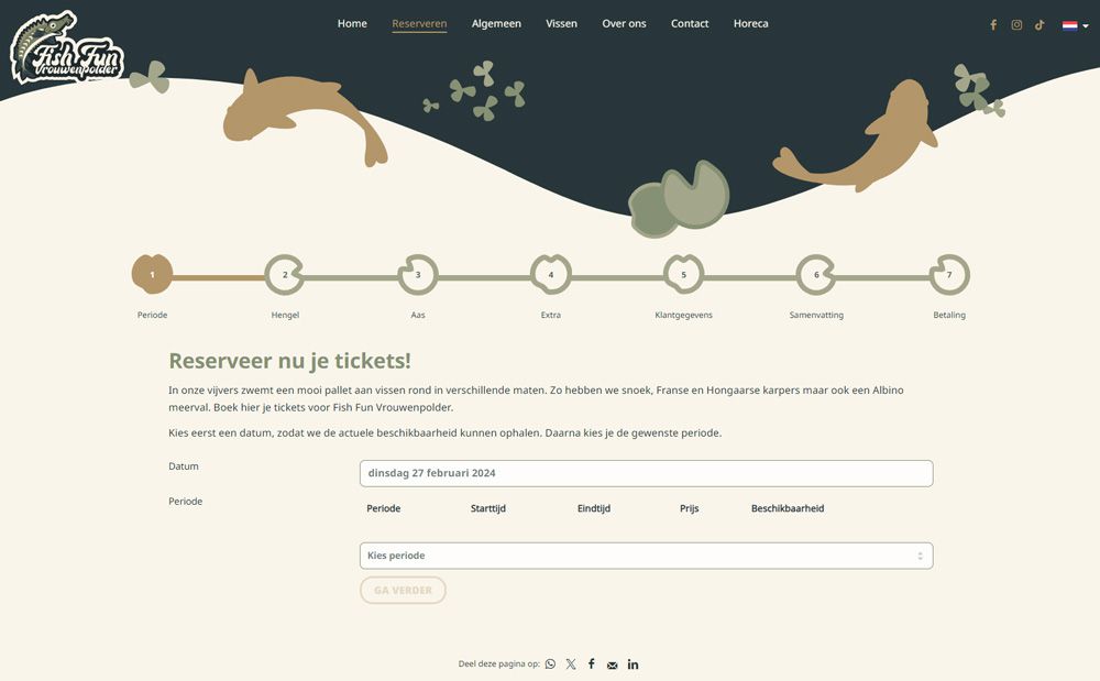 Reserveringssysteem op de website van Fish Fun Vrouwenpolder