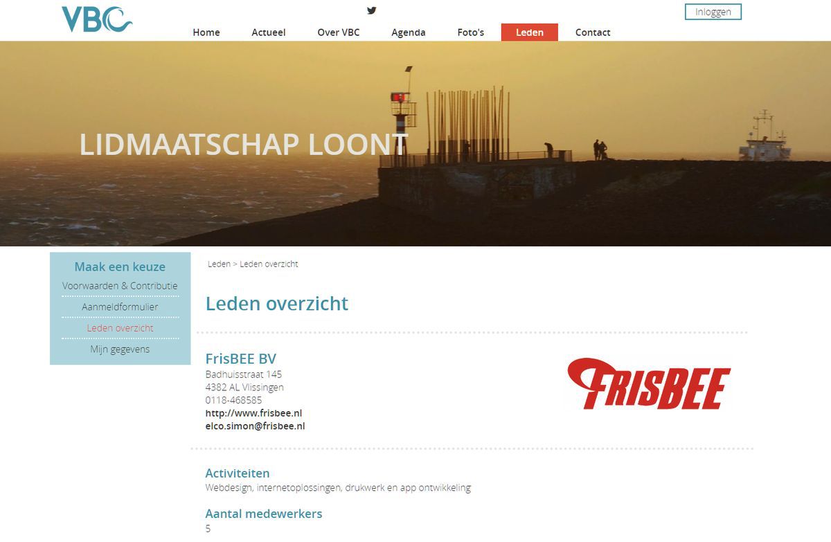 Ledenoverzicht op de nieuwe responsive website van de VBC