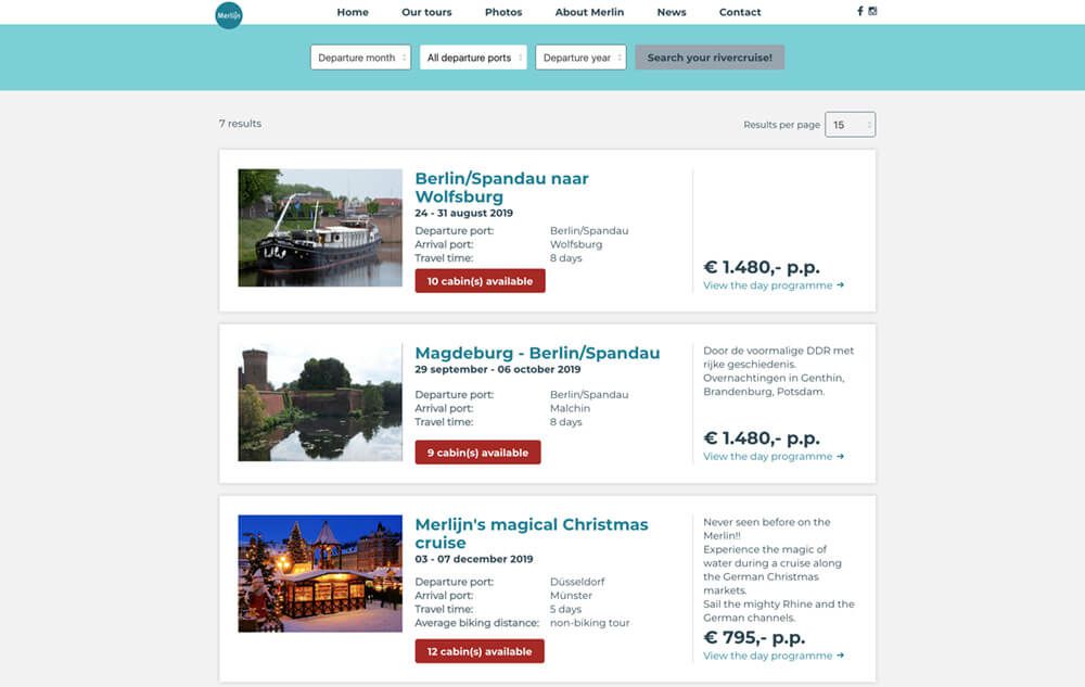 website overzicht met reizen