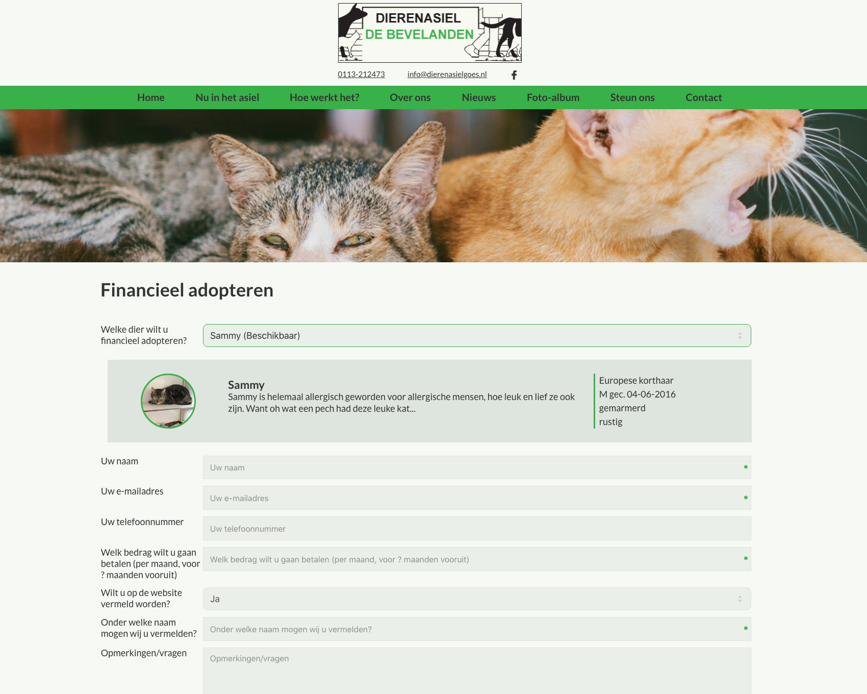 Aanmelden donateurs - website dierenasiel