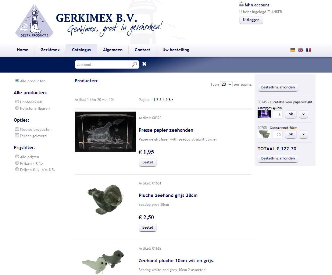 Bestelmodule voor geregistreerde klanten van Gerkimex BV uit Serooskerke