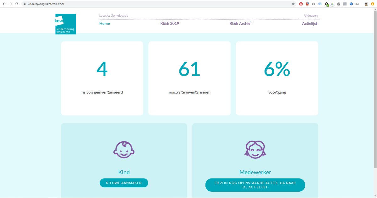 Dashboard RI&E tool vooor Kinderopvang Walcheren (KOW)