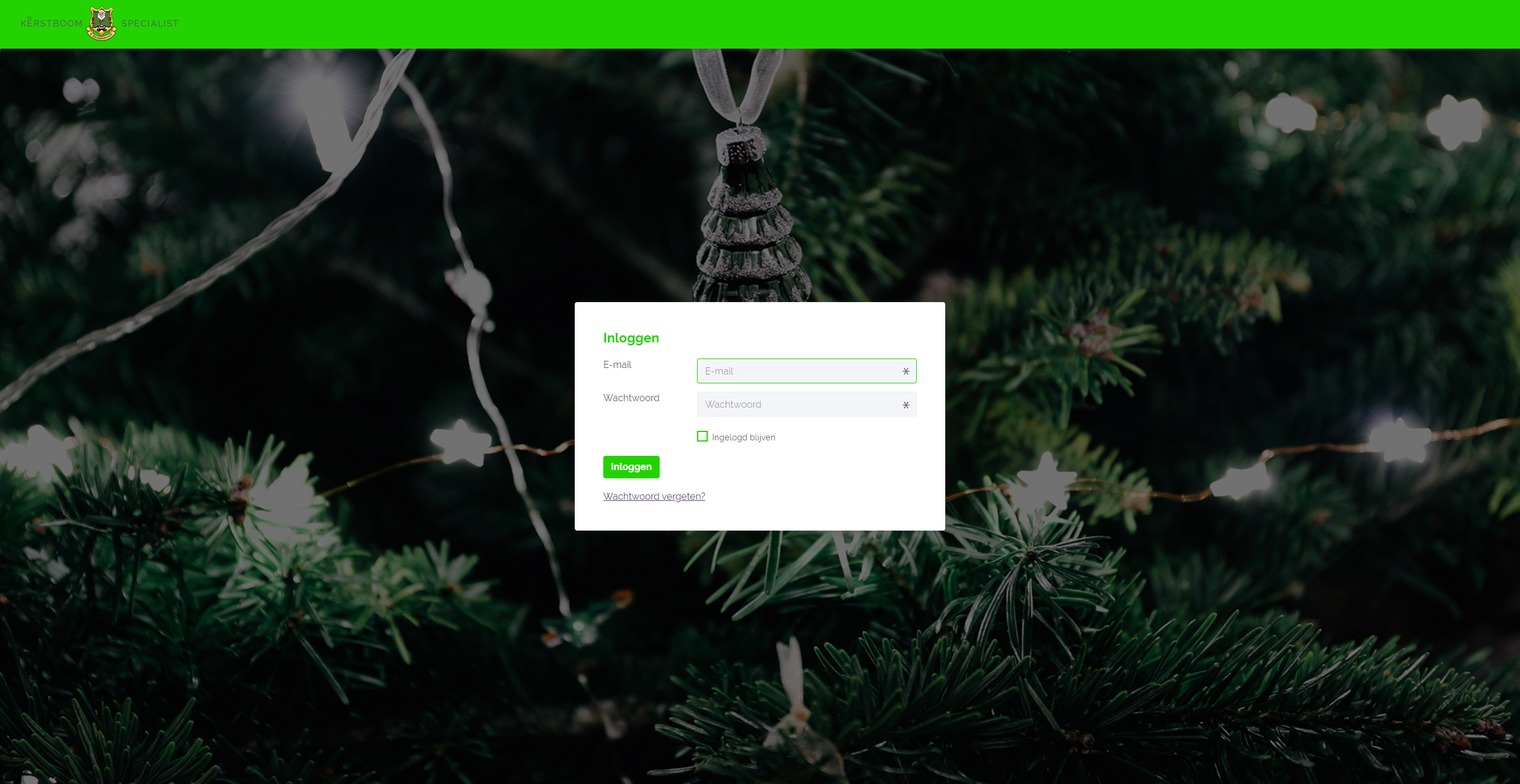 Frontoffice inlogpagina van de Kerstboomspecialist Frontoffice inlogpagina van de Kerstboomspecialist
