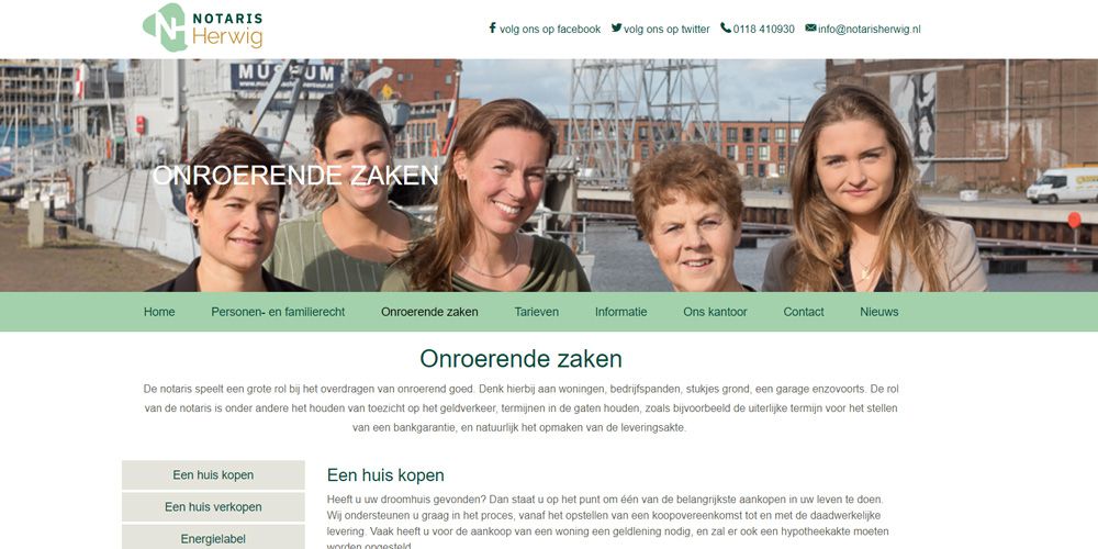 Pagina van de website van Notaris Herwig met nieuw logo Pagina van de website van Notaris Herwig met nieuw logo